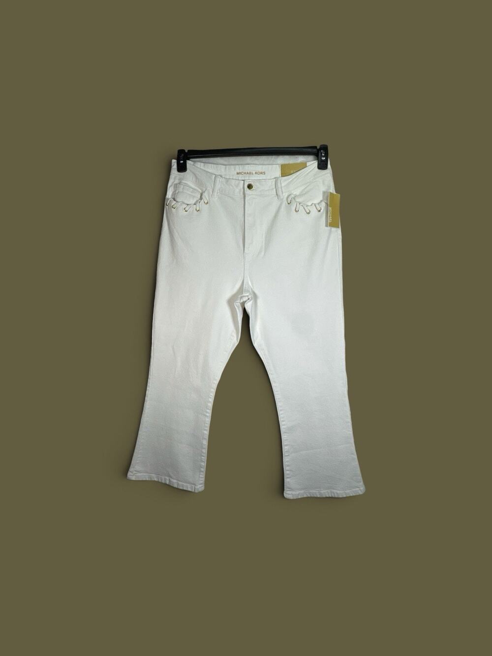 NWT $125 Michael Kors White Selma Flared Jeans Whipstitch Pockets - Sz 14